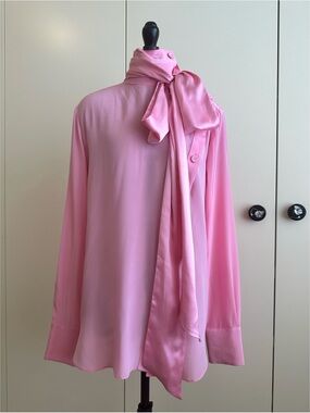 Adam Lippes Bow Silk Tie-Neck Blouse